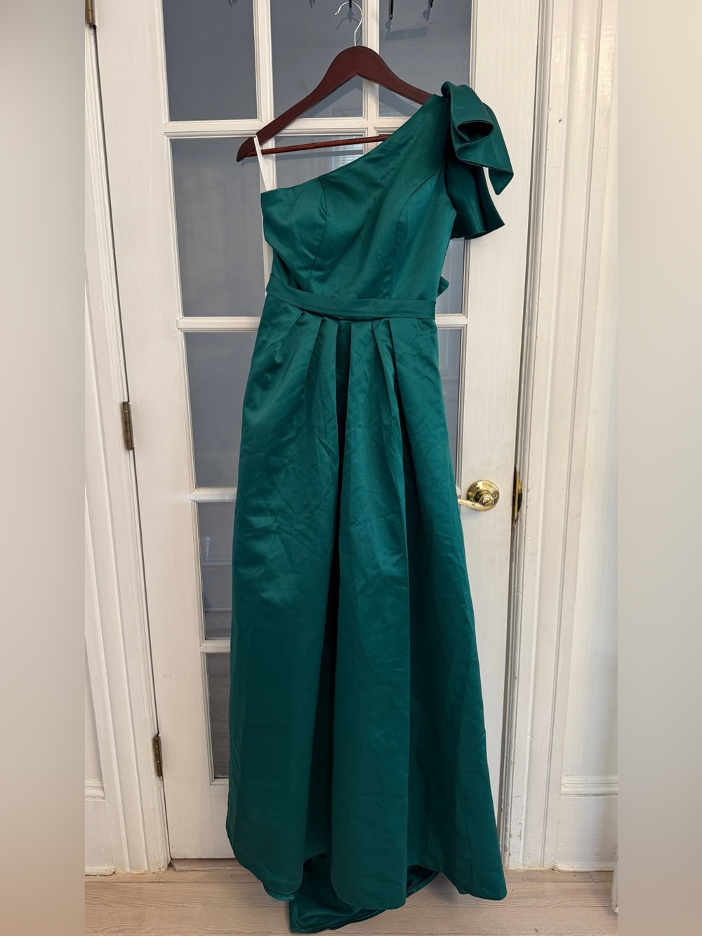 MISS VEIL Women's Dark Green Satin One Shoulder High Low Formal Dress XS NEW